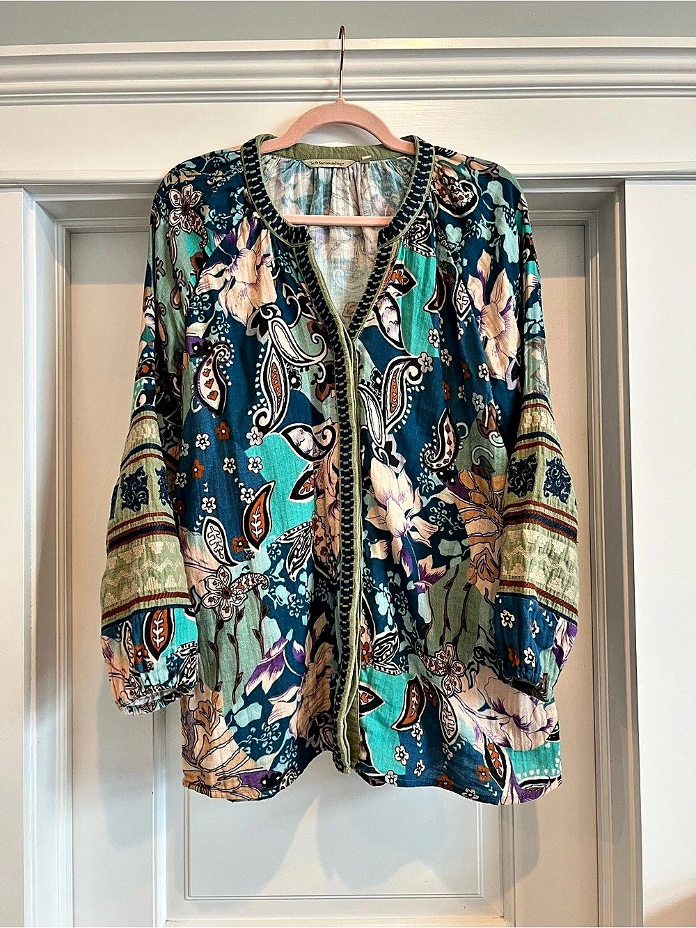 Soft Surroundings Paisley Blouse in Blue & Green Size Medium
